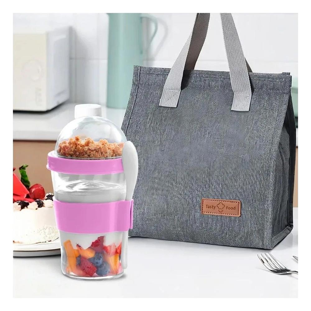 Vaso 350 Ml Rosado para Yogurt Cremoso y Cereal Crujiente con Estilo Moderno Y Notas
