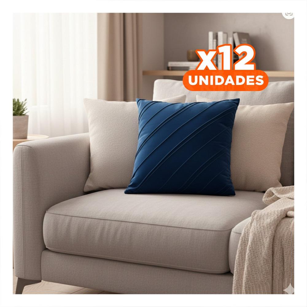 Pack12 Protector para Almohada de Terciopelo y Diagonales en Azul de 45cm Y Regalo Sticker
