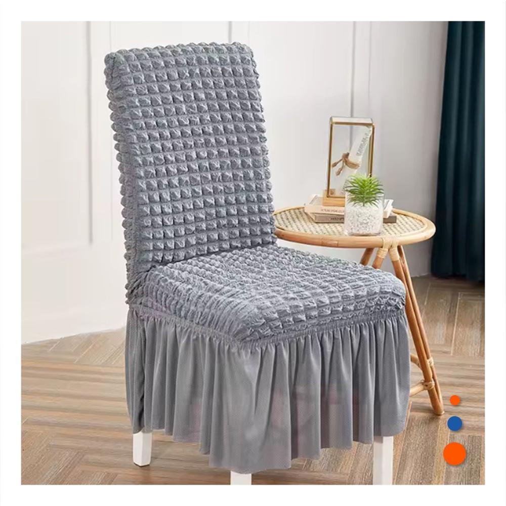Funda Elastica con Relieve Cuadrado para Silla en Color Plomo Y notas