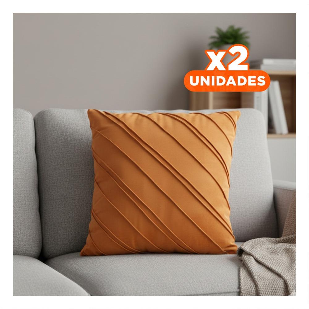 Pack2 Cubierta para Almohada con Acabado Suave y Diagonales en Color Naranja Y Papel Regalo