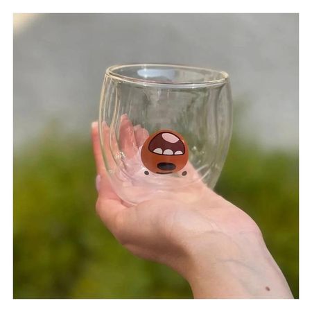 Vaso de Vidrio Borosilicato Transparente con Oso Pardo con Sistema Doble Capa Y Papel Regalo