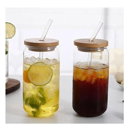Vaso de vidrio 500ml con tapa y sorbete transparente estilo recto