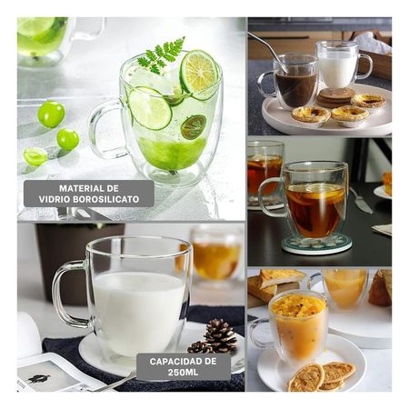 Taza Formato de 250ml Vidrio Transparente Medidas de Dimensiones 8x8x11cm Y Ligas Regalo
