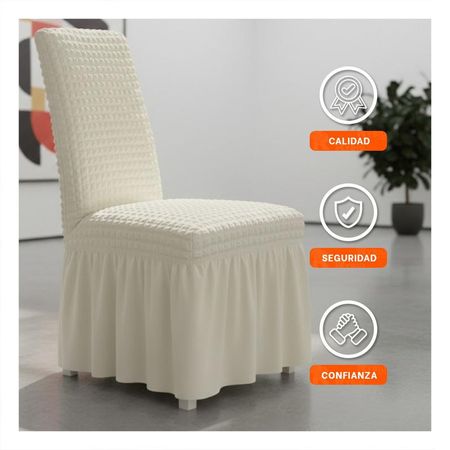 Funda Elastica para Silla Color Crema con Relieve de Burbujas Cuadradas