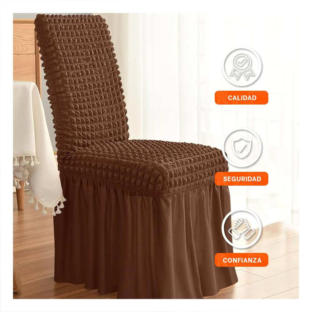 Funda Elastica para Silla Color Marron con Relieve de Burbujas Cuadradas