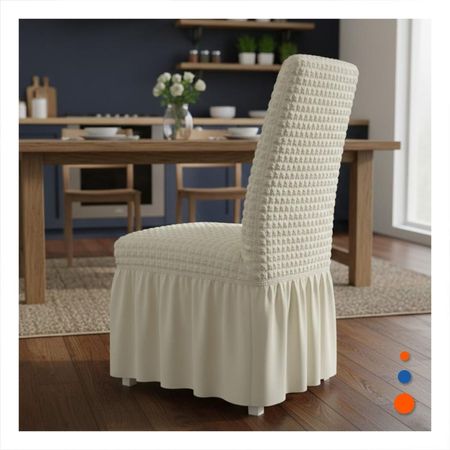 Funda Elastica con Relieve Cuadrado para Silla en Color Crema Y Notas