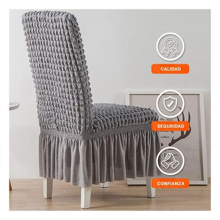 Funda Elastica para Silla Color Plomo con Relieve de Burbujas Cuadradas