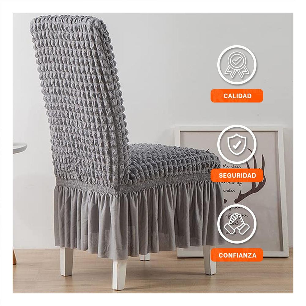 Funda Elastica para Silla Color Plomo con Relieve de Burbujas Cuadradas