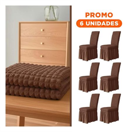 Pack6 Cubierta para Silla Elastica con Relieve Texturizado Color Marron Y Regalo Sticker