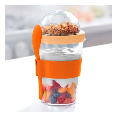 Vaso Anaranjado con Cuchara Integrada para Yogurt y Cereal de 350 Ml YPapel Regalo