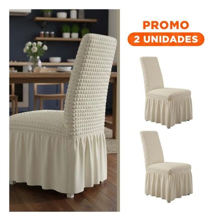 Pack2 Forro Elastica con Patron Cuadrado para Silla Color Crema Y Regalo Sticker
