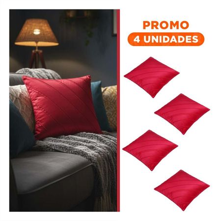 Pack4 Cubierta Decorativa para Almohada con Terciopelo Rojo y Lineas Diagonales