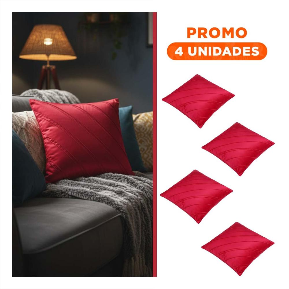 Pack4 Cubierta Decorativa para Almohada con Terciopelo Rojo y Lineas Diagonales