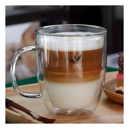 Taza Vidrio Transparente con Hojitas de 250ml de 8x5.6x11cm Cuerpo Compacto
