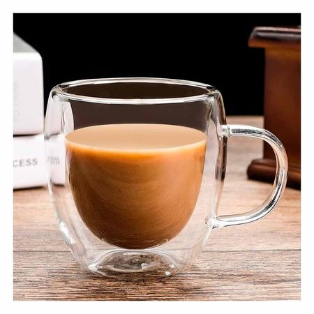 Taza Espresso Doble Capa 100 ML de Color Transparente con Asa Circular