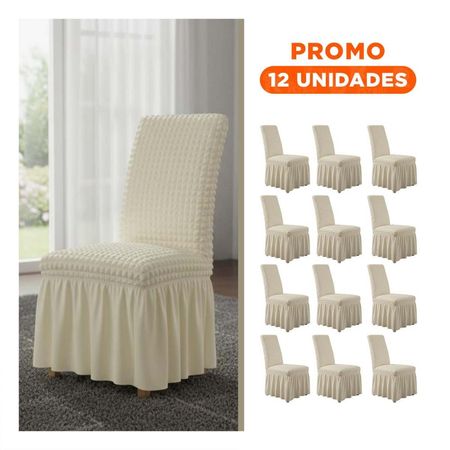 Pack12 Cubierta Elastica de Silla con Patron Visual Cuadrado Color Crema