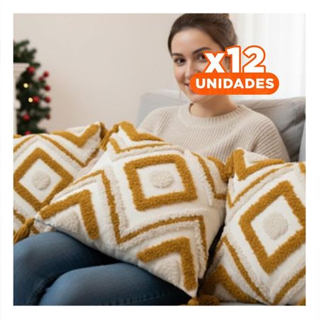Pack12 Cubierta Textil Color Crema y Amarillo integrada con Patron Boho Rombos Y Regalo Sticker