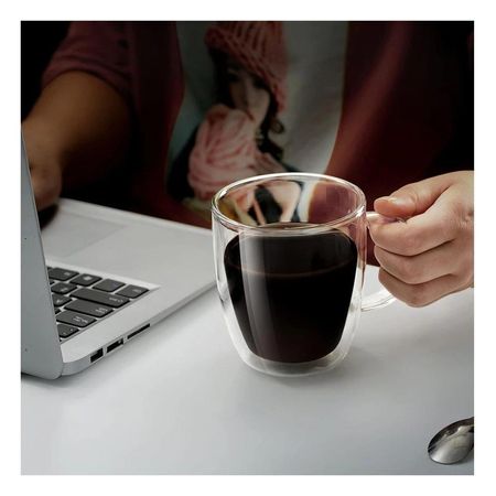 Taza Estructura Vidrio de 8x5.6x11cm de 250ml Color Transparente con Hojitas Y notas