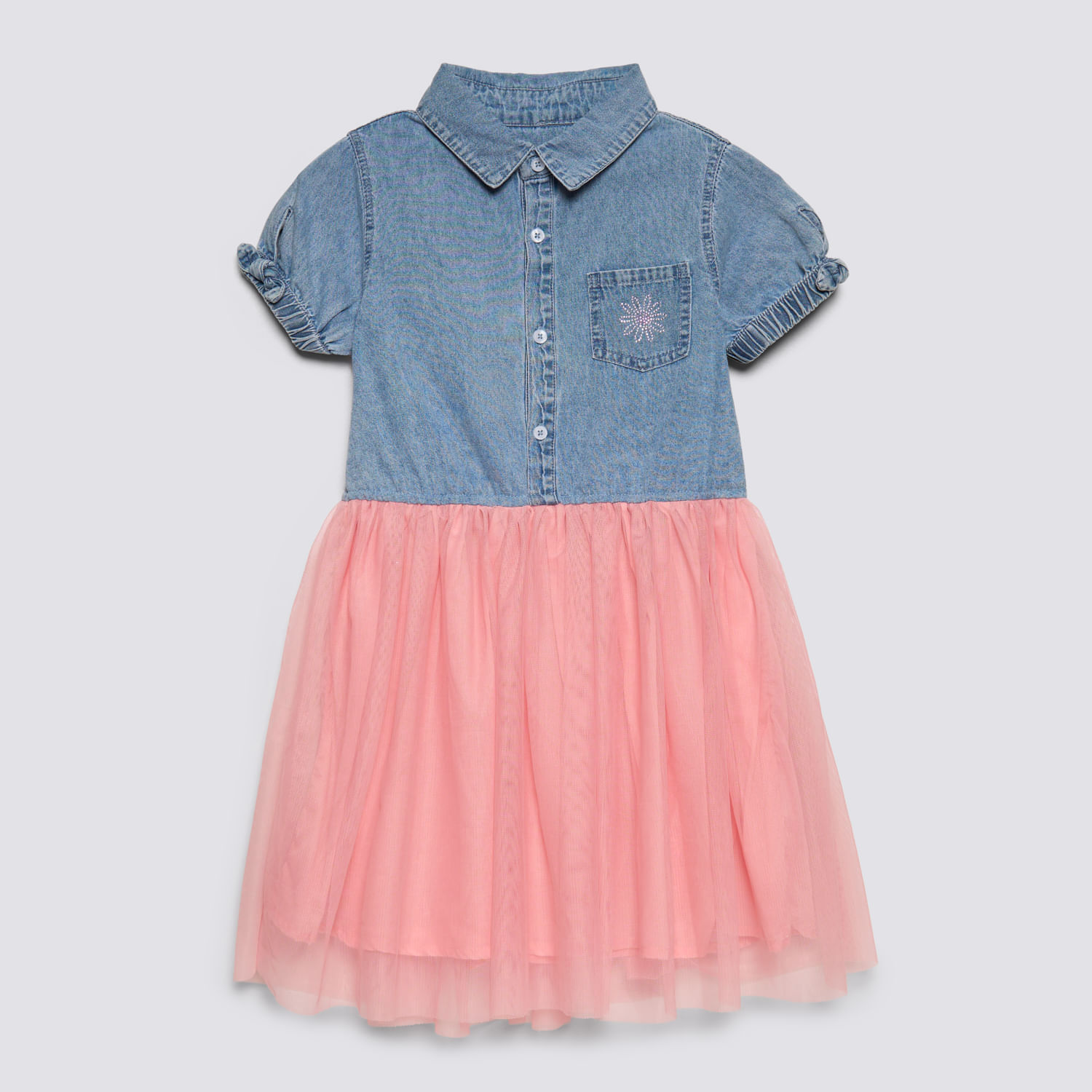 Vestido Manga Corta Niña Chambray Tutu Circus Celeste Talla 12