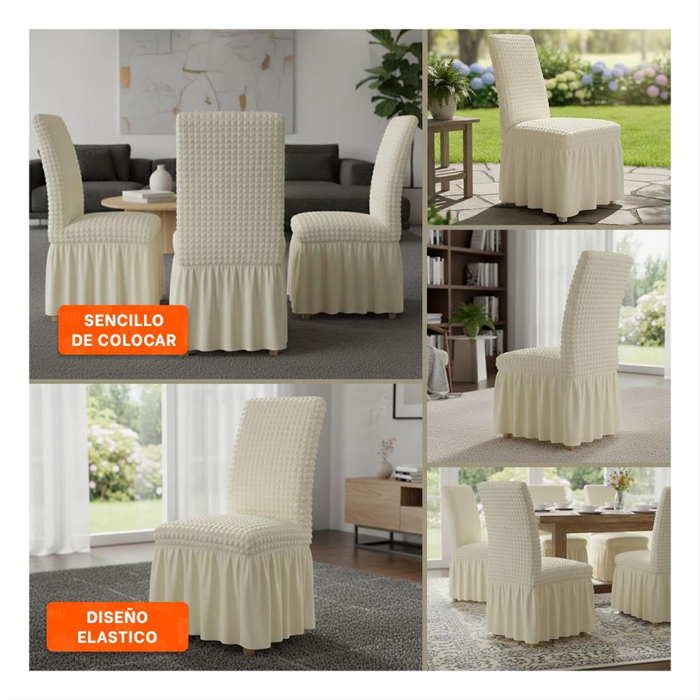Funda de Silla Elastica con Patron de Burbujas Cuadradas en Color Crema Y Ligas Regalo