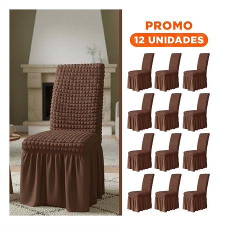 Pack12 Cubierta Elastica de Silla con Patron Visual Cuadrado Color Marron