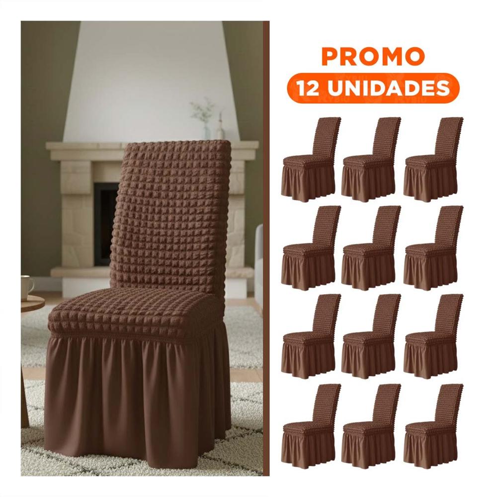Pack12 Cubierta Elastica de Silla con Patron Visual Cuadrado Color Marron