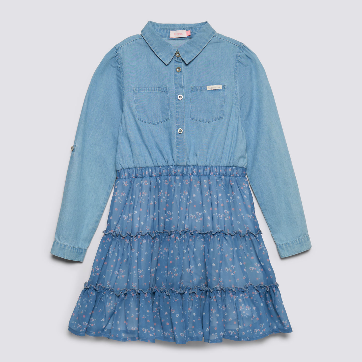 Vestido Niña Roll Up Gasa Circus Celeste Talla 8