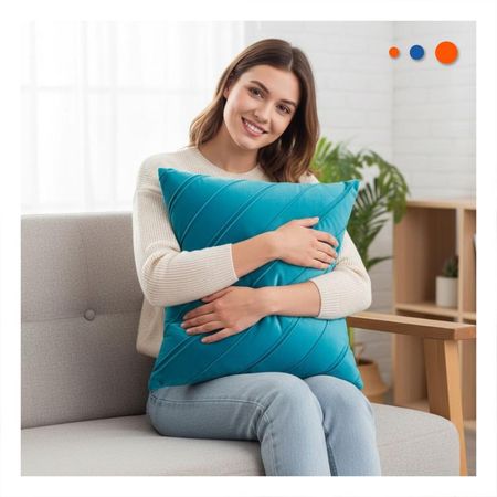 Funda para Almohada con Textura de Terciopelo en Color Turqueza de 45cm Y Papel Regalo