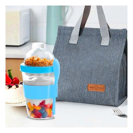 Vaso 350 Ml Celeste para Yogurt Cremoso y Cereal Crujiente con Estilo Moderno Y Notas