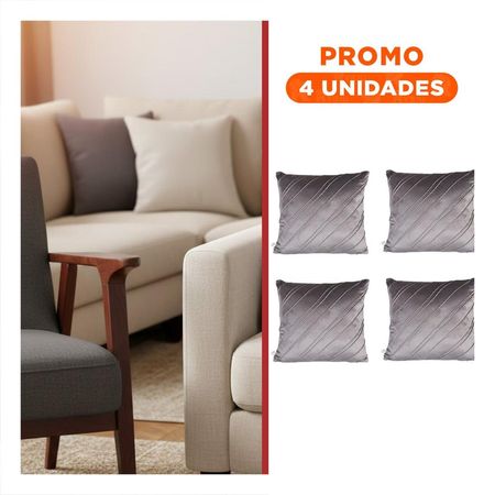 Pack4 Cubierta Decorativa para Almohada con Terciopelo Plomo Intermedio y Lineas Diagonales