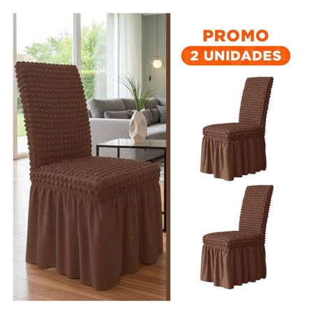 Pack2 Forro Elastica con Patron Cuadrado para Silla Color Marron Y Regalo Sticker