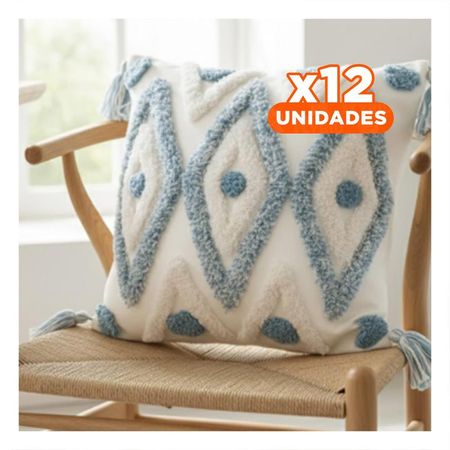 Pack12 Cubierta Textil Color Crema y Celeste integrada con Patron Boho Rombos Y Regalo Sticker