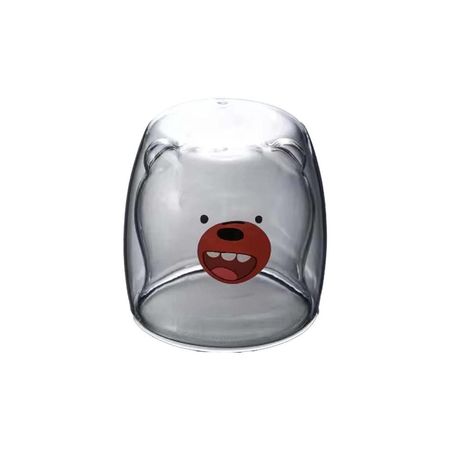 Vaso en Color Transparente con Oso Pardo Formato Doble Capa de Vidrio Y Regalo Sticker