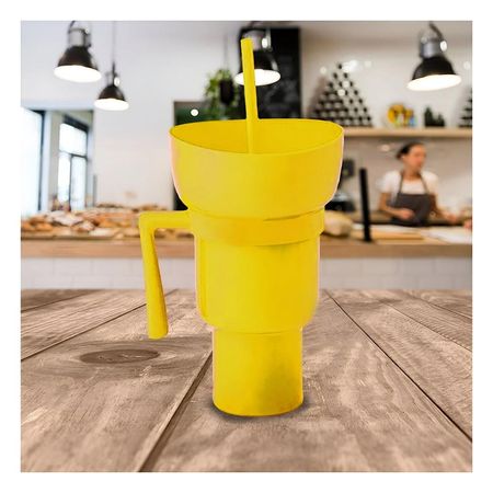Vaso 2 en 1 para Bebidas y Snacks en ABS Amarillo con Estilo Practico y Uso Diario