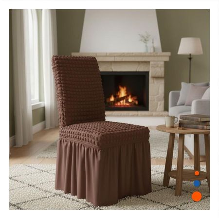 Funda Elastica con Relieve Cuadrado para Silla en Color Marron Y Notas