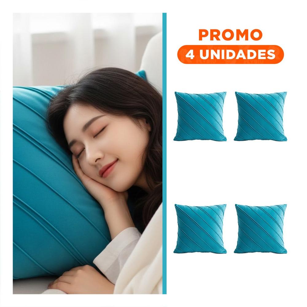 Pack4 Cubierta Decorativa para Almohada con Terciopelo Turqueza y Lineas Diagonales