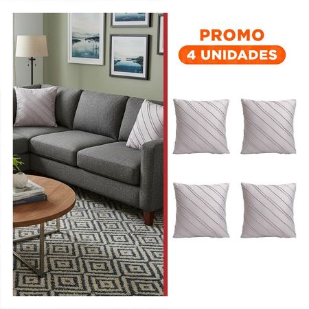 Pack4 Cubierta Decorativa para Almohada con Terciopelo Plomo Claro y Lineas Diagonales