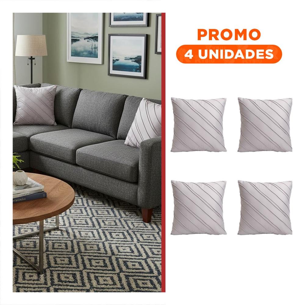 Pack4 Cubierta Decorativa para Almohada con Terciopelo Plomo Claro y Lineas Diagonales