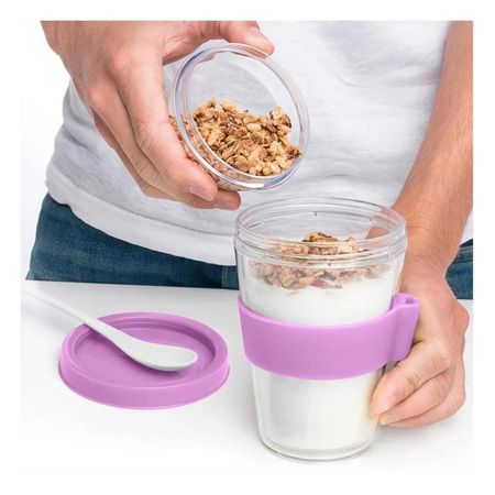 Vaso Rosado con Cuchara Integrada para Yogurt y Cereal de 350 Ml YPapel Regalo