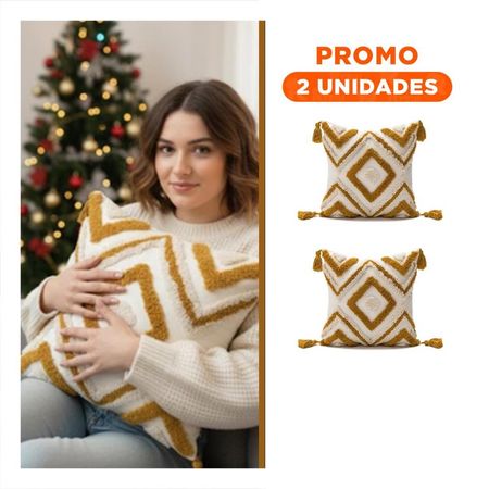 Pack2 Forro de Poliester Color Crema y Amarillo con Estilo Boho y Rombos Y Regalo Sticker