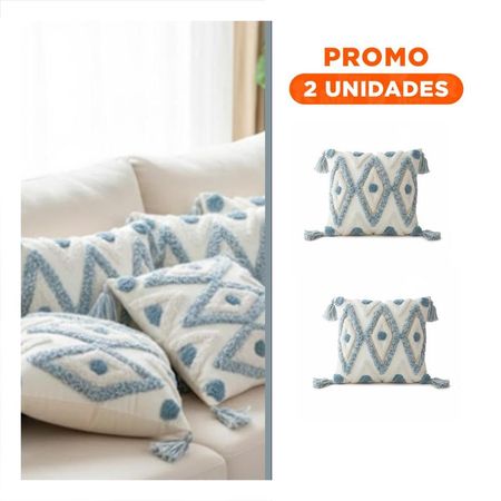 Pack2 Forro de Poliester Color Crema y Celeste con Estilo Boho y Rombos Y Regalo Sticker