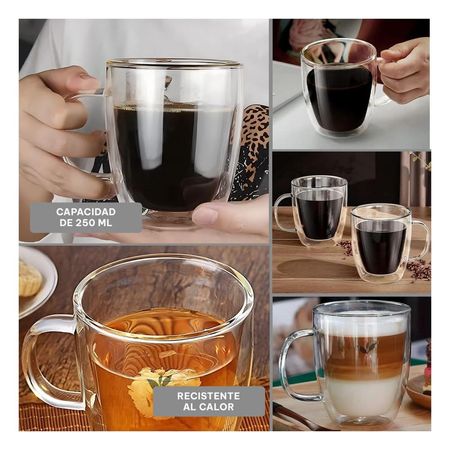 Taza Formato de 250ml Vidrio Transparente con Hojitas Medidas de 8x5.6x11cm Y Ligas Regalo