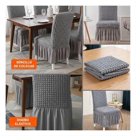 Funda de Silla Elastica con Patron de Burbujas Cuadradas en Color Plomo Y Ligas Regalo