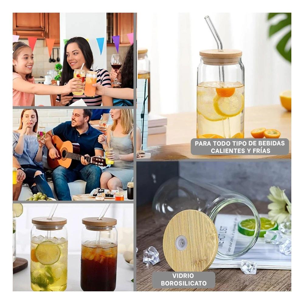 Recipiente de vidrio 500ml con tapa y sorbete transparente estilo recto Y Ligas Regalo