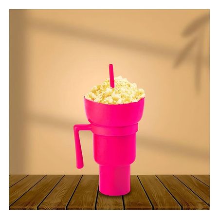Vaso 2 en 1 para Bebidas y Snacks en ABS Rosado con Estilo Practico y Uso Diario