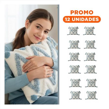 Pack12 Cubierta con Patron Boho de Rombos Creciendo y Base Textil Crema y Celeste