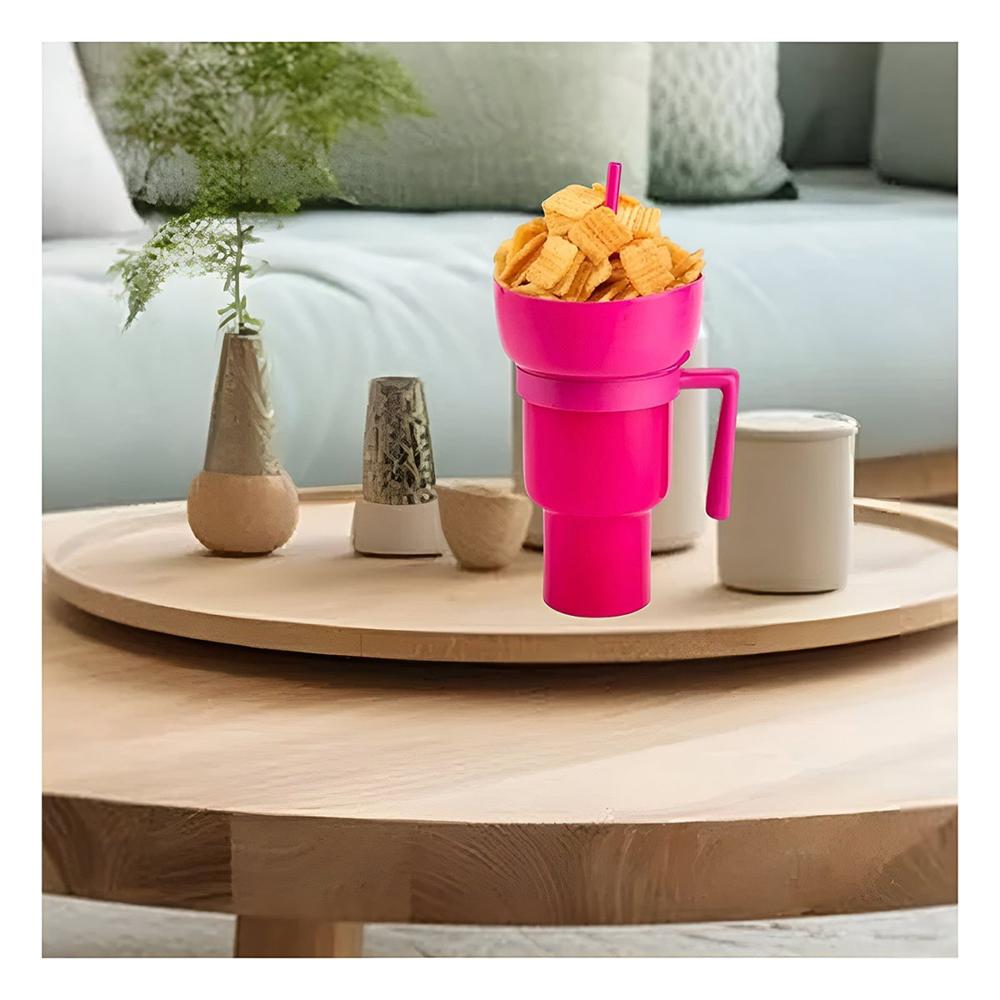 Vaso 2 en 1 en Material ABS Rosado para Momentos de Cine y Entretenimiento Y notas