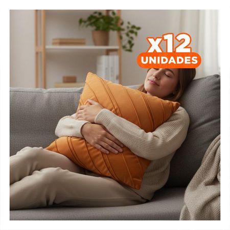 Pack12 Protector para Almohada de Terciopelo y Diagonales en Naranja Y Regalo Sticker