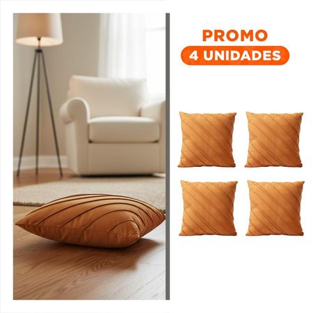 Pack4 Cubierta Decorativa para Almohada con Terciopelo Naranja y Lineas Diagonales