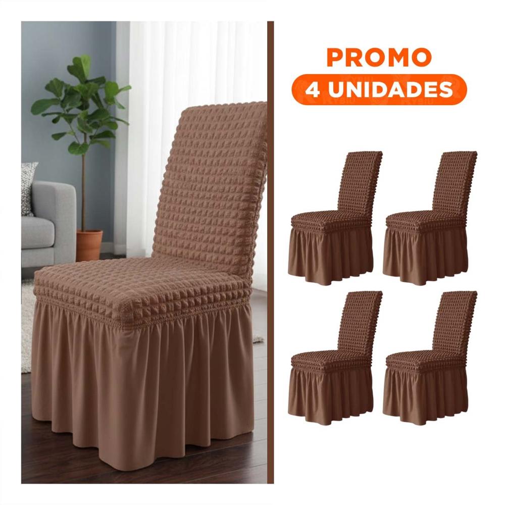 Pack4 Forro para Silla Elastica con Relieve Texturizado Color Marron